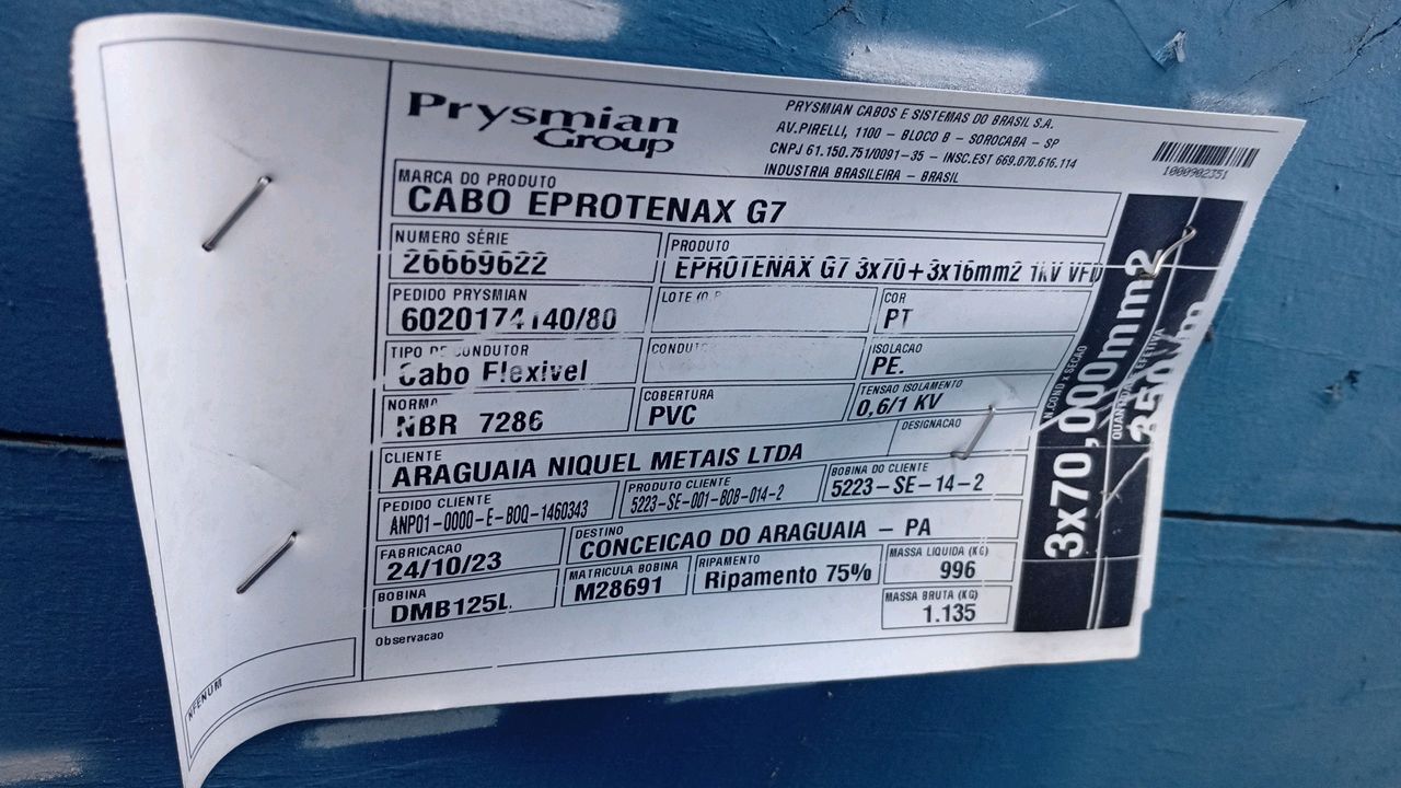 Prysmian Flexible Cable EPROTENAX G7 1KV 3x70 + 3x16mm² 350m
