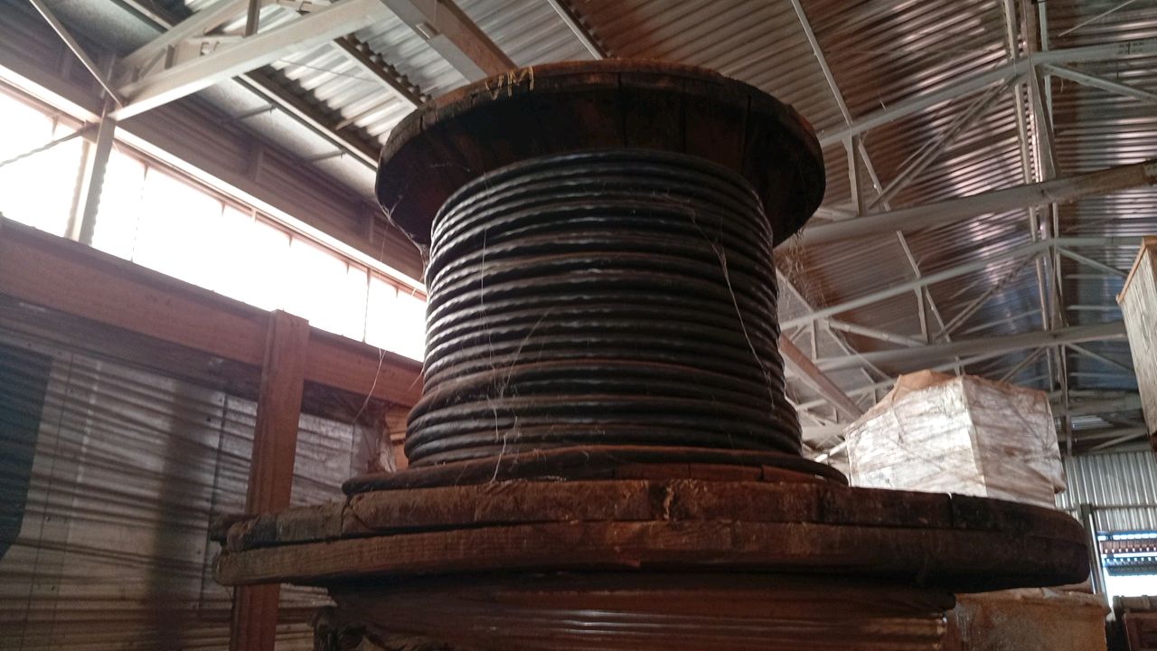 Lot with 03 Coils of Insulated Copper Cable on Wooden Reel