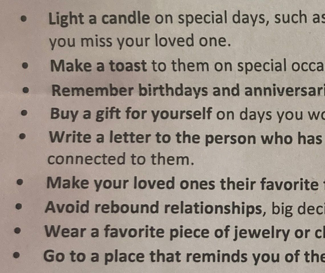 Practical Suggestions to honor a lost loved one