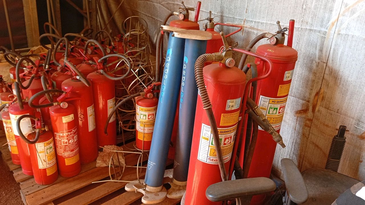 Batch of used fire extinguishers