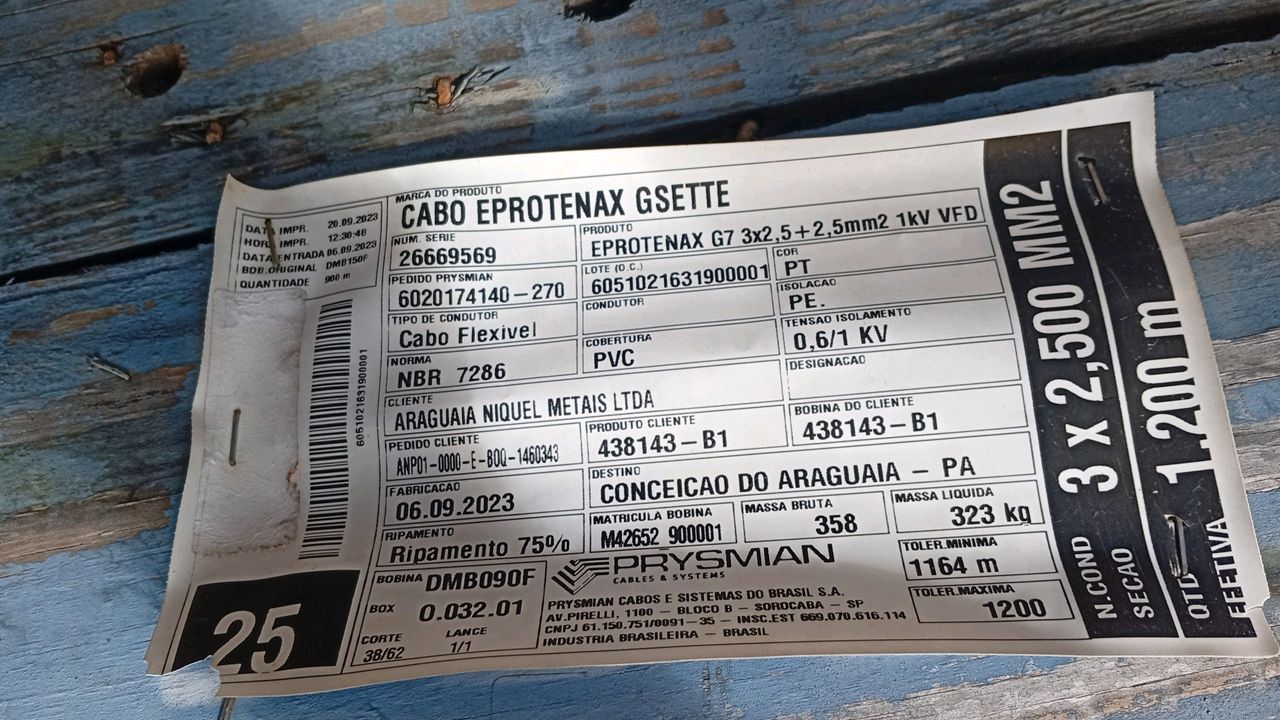 Prysmian Flexible Cable EPROTENAX G7 1KV 1x3c+Gr 2,5mm² +2,5mm² 1200m