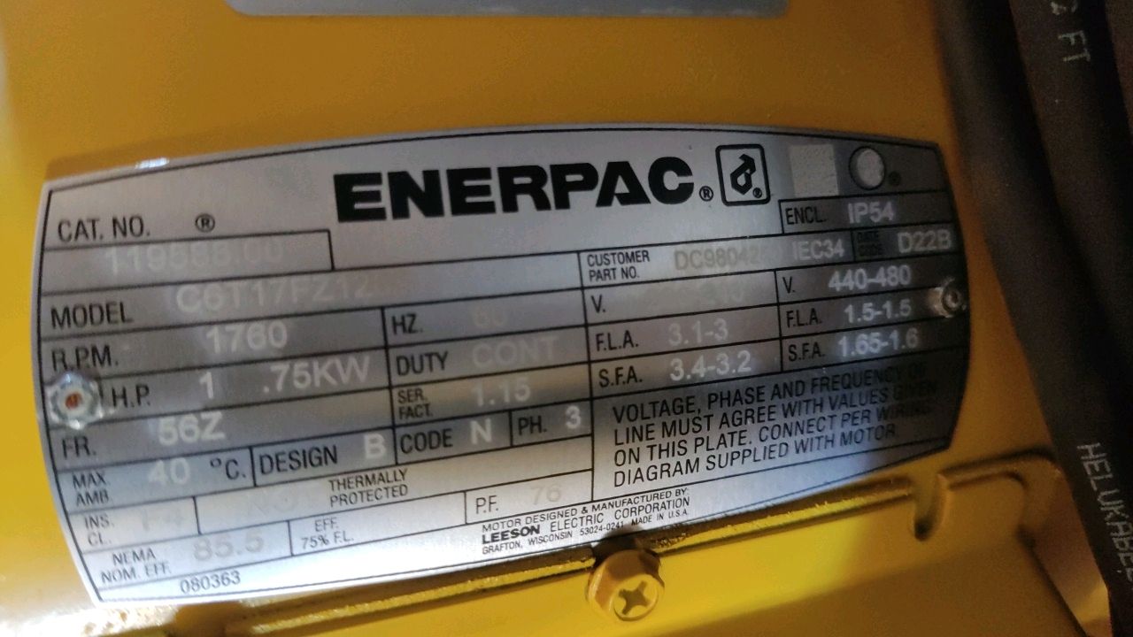 Lot with 3 Enerpac Portable Hydraulic Electric Pumps