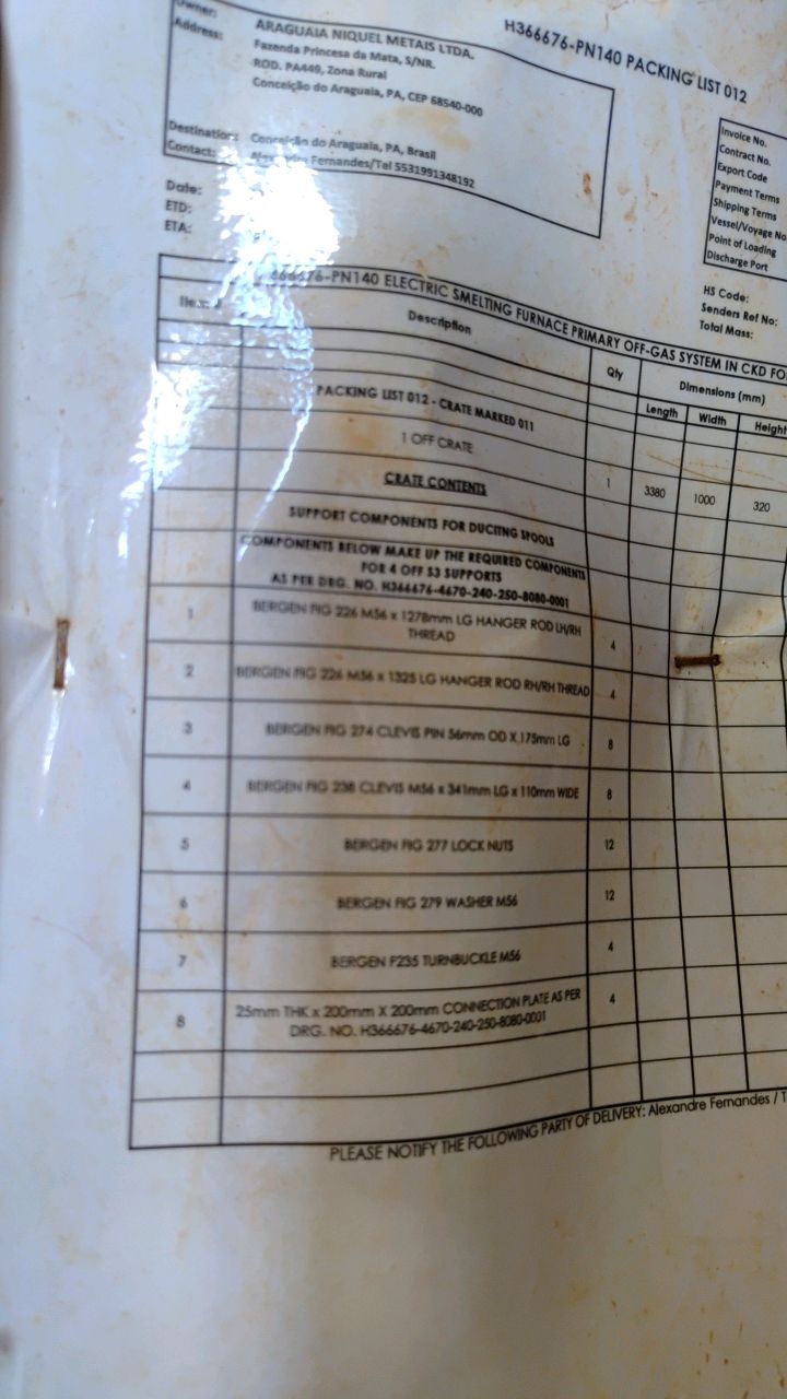 Hatch Suspension Rod M56 - For furnace off-gas duct system