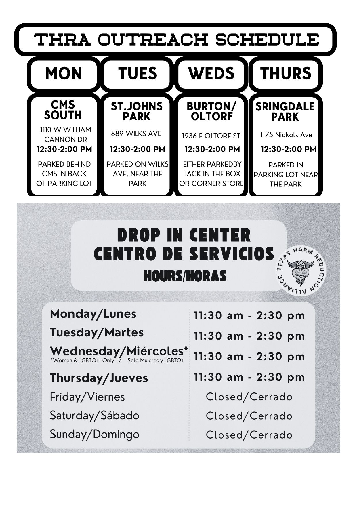 Texas Harm Reduction Alliance (THRA) Schedule