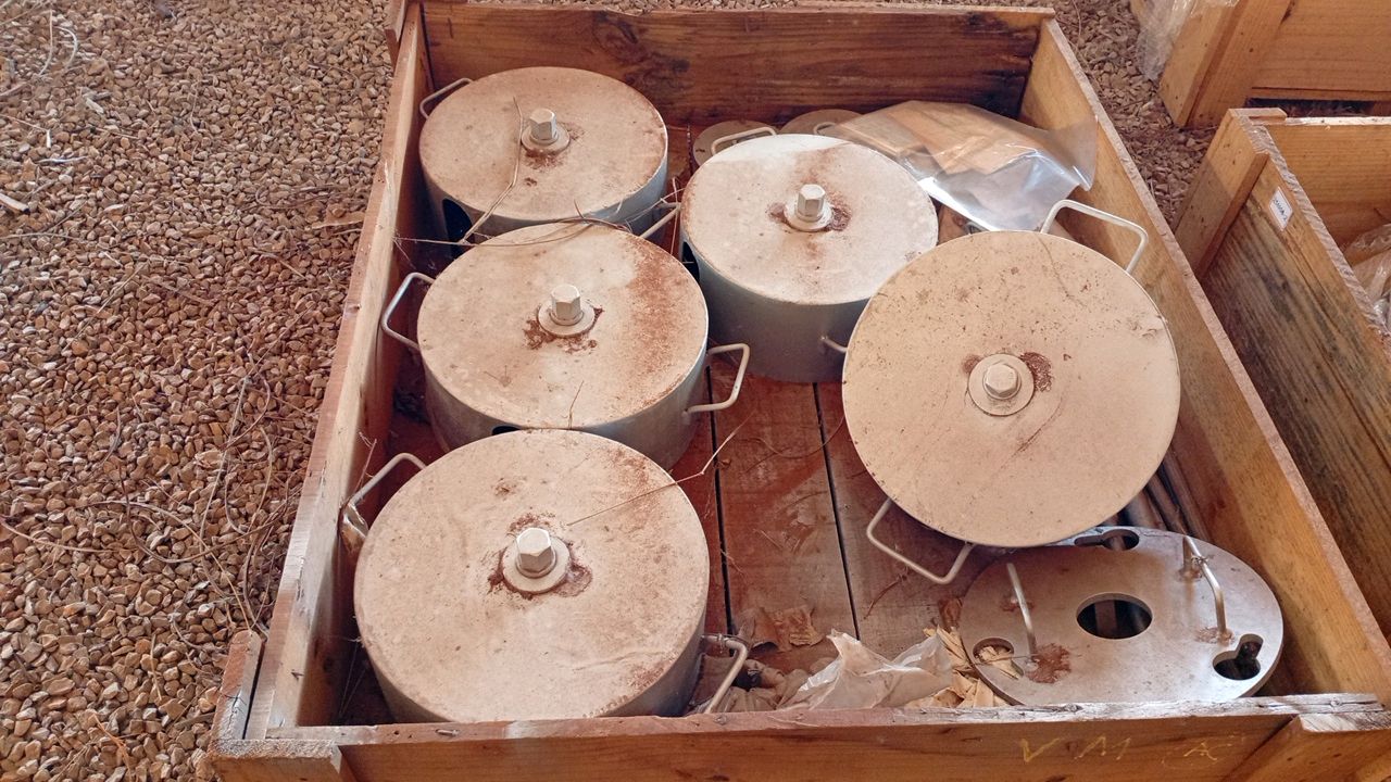 Lot with Pan Type Insulators and Metal Supports for Transmission Lines